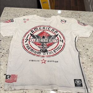 American Fighter White Tee with Red and Black Design